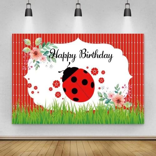 Spring Grassland Ladybug Baby Shower Backdrops Photography Flowers Happy Birthday Newborn Girl Party Background For Photo Studio