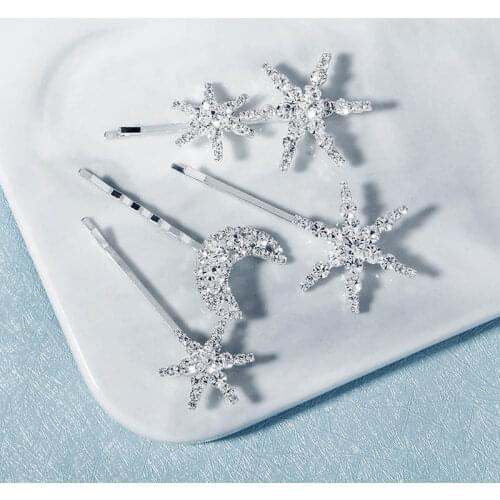 Korean Fashion Star Moon Design Hairpins Clips Shining Rhinestone Simple Hairgrips Women Girls Hair Decor Jewelry Accessories