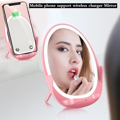 New Wireless Fast Charger HD Makeup Mirror Light Portable Third Gear Dimming Iphone Mobile Phone Support Lighting Mirror