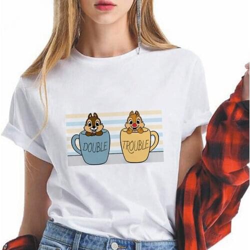 Womens T-shirt Cartoon Chip and Dale DOUBLE TROUBLE Graphic T Shirt Casual Girls Clothing Tops Tshirt Harajuku Top Dropship
