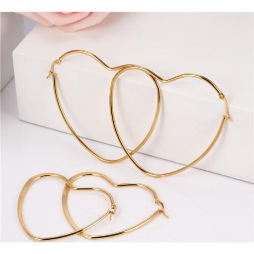 OUFEI Heart Hoop Earrings For Women Stainless Steel Jewelry Woman Accessories Big Earrings 2020 Fashion Jewelry Accessories