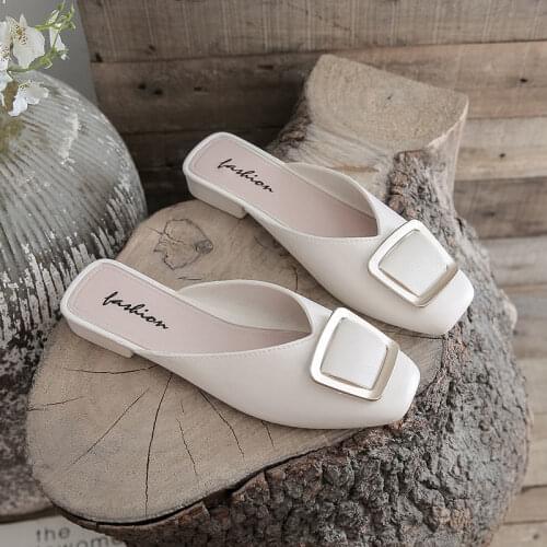 Closed Toe Half Slippers Womens Outdoor Wear 2021summer New Small Heel Muller Shoes Net Red Slip-on Lofter Sandals