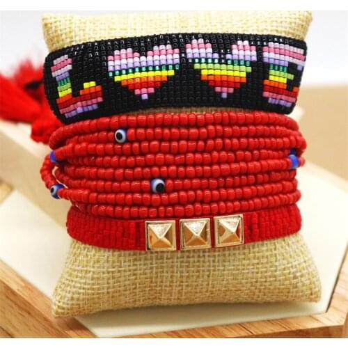 ZHONGVI Bracelet Women Armband LOVE Letter MIYUKI Jewelry Red Beaded Heart Loom Pulsera Mujer Handmade Tassel Adjustable String