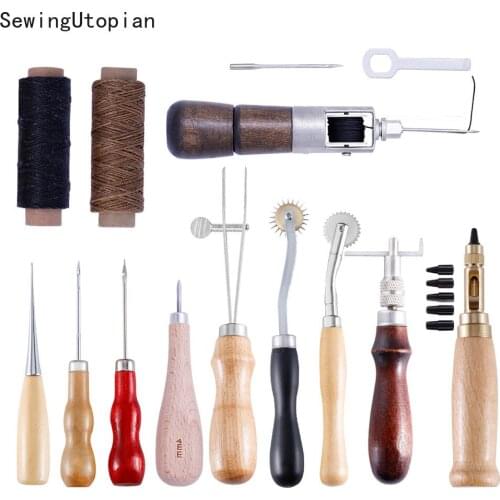 1Set Leather Sewing Tools Hand Hole Punches Lacing Stitching Carving Leathercraft Sewing Waxed Thread for Craft Working