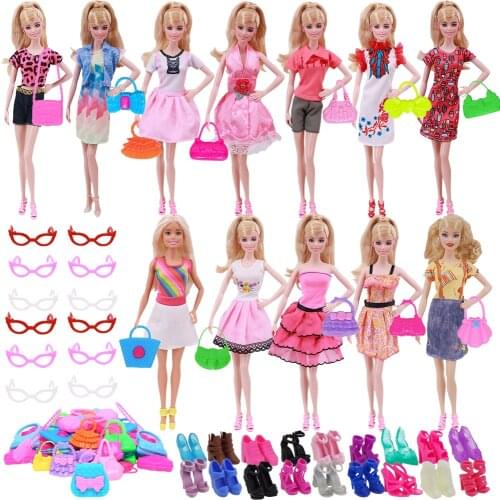 10PCS Barbies Clothes Shoes Bags Set Dress Tops Shorts For 30Cm Barbies Doll,11.8 Inch BJD Doll,Toys For Girl DIY,Free Shipping
