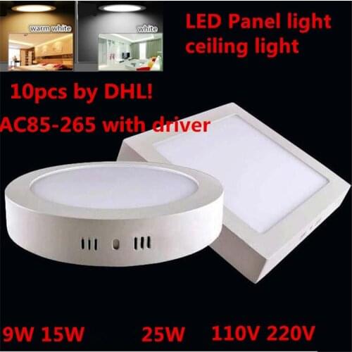 DHL Free 10pcs 9W/15W/25W Surface mounted led downlight Round/Square panel light SMD Ultra thin circle ceiling Down lamp kitchen