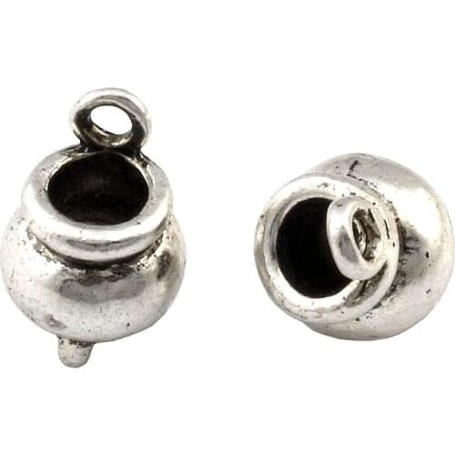 100pcs Tibetan Silver Zinc Alloy Metal Witch Cauldron Pot Halloween 3D Pendants Charms DIY Jewelry 8.5x12mm A-139