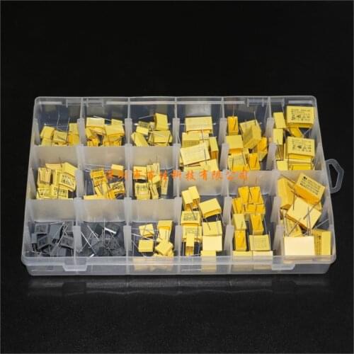 150pcs 15 specifications × 10pcs yellow in-line capacitor 275V 102-105 1NF-1UF safety capacitor set