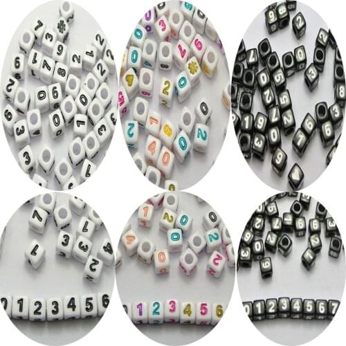 200 Assorted Number "0-9" "#" Cube Pony Beads 7X7mm Jewelry Kids Craft Beads