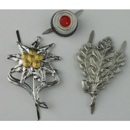 3 TYPES WW2 GERMAN COMBAT CAP BADGE OAK LEAF EDELWEISS CAP BADGE PINS Military Store