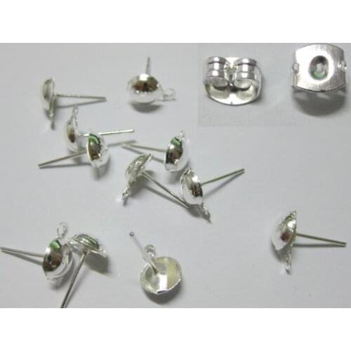 50 SP Earring Ear Post Stud with Stopper Findings
