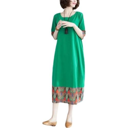 Big size dress women summer large size short sleeve print wear-resistant long dress plus size fat MM women clothing maxi dress