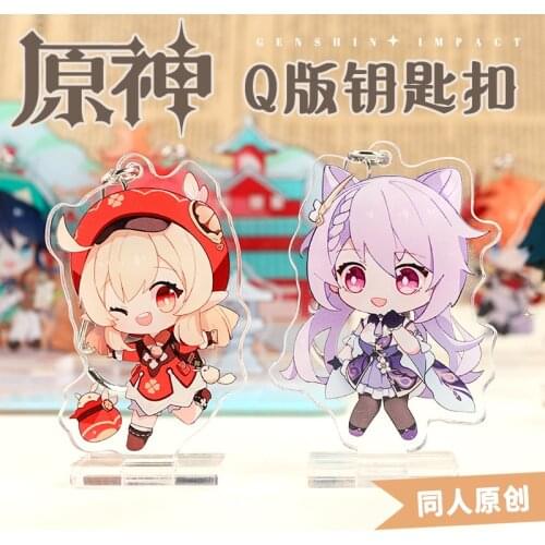 Genshin Impact Diluc Ragnvindr Xiao Zhongli Venti Cute Keychain Acrylic Pendant Cartoon Figure Keyring Toy Decor Cosplay Gift