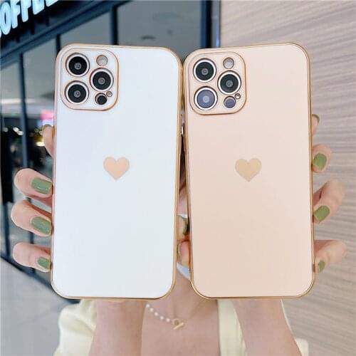 Fashion Gold Plated Heart Bumper Phone Case For iPhone 11 12 Pro X XR XS Max 12 Mini SE 2020 7 8 Plus Soft TPU Protection Cover