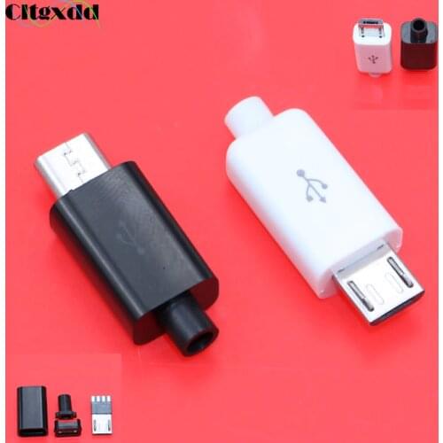 Cltgxdd 10pcs 4 pin Micro USB connector Male plug Black and White welding Data OTG line interface DIY data cable accessories