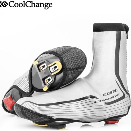 CoolChange Waterproof Cycling Shoe Covers Winter Thermal Windproof MTB Bike Overshoes Protector Reflective Bicycle Shoes Cover