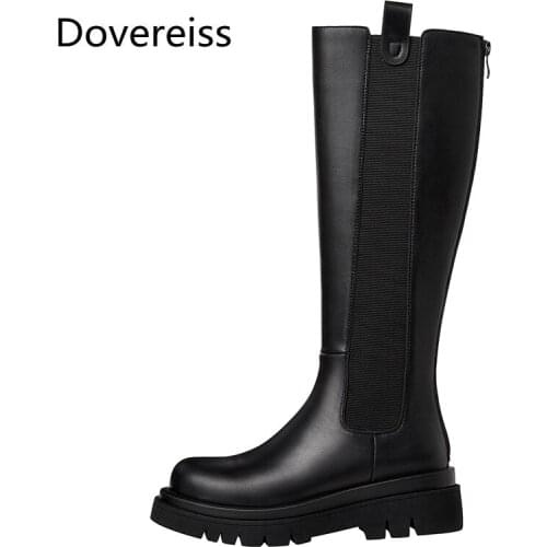 Dovereiss Fashion Womens Shoes Winter Sexy Elegant sexy Slip on cowhide Concise Mature Round toe Knee high boots 34-39