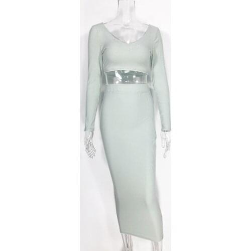 European and American womens new cotton pit long sleeve two-piece suit autumn and winter dress