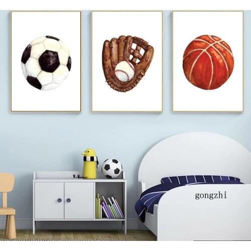 Football Basketball Tennis Helmet Skate Shoes Poster Sport Canvas Painting Print Wall Art Picture for Boy Kid Bedroom Home Decor