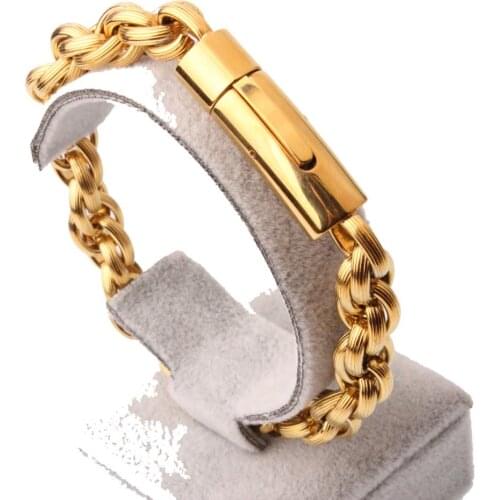 Granny Chic Italy Gold Stainless Steel Spiga Plait Chain Link Bracelets For Men Fashion Male 22CM Magnetic Hand Chain Jewelry