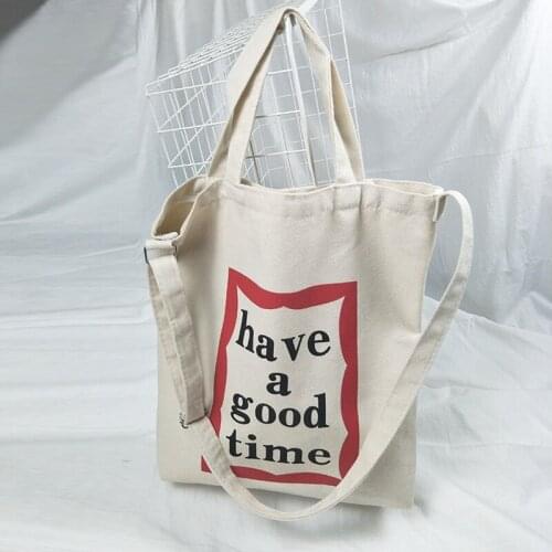 Canvas Shoulder Bag Women Girl Bag Capacity Shopping Bag Letter Print