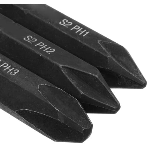 Wear-resistant Cross Drill Bit S2 Alloy Steel Replaceable Hand Tools 8mm Magnetic Screwdriver Bits Black 3 Pieces