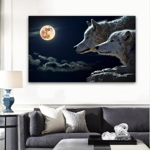 Modern Black White Design Wolf and Swan Art Canvas Painting Posters and Prints Wall Art for Living Room Home Bedroom Decoration