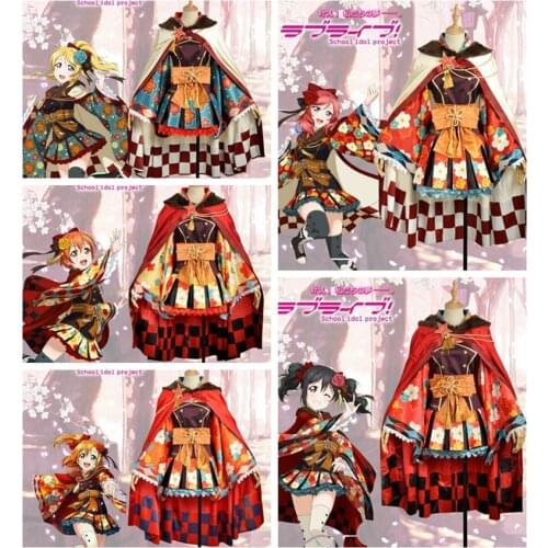 Love Live Cosplay Taisho Kimono Awakening Fancy Dress with Cloak Honoka Rin Eli Maki Nico Outfit Halloween Costume for Adult