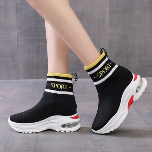 Moipheng High Top Autumn Sneakers Women Sock Shoes Slip-on Black Chunky Sneaker Female Breathable Vulcanize Shoes Tenis Feminino