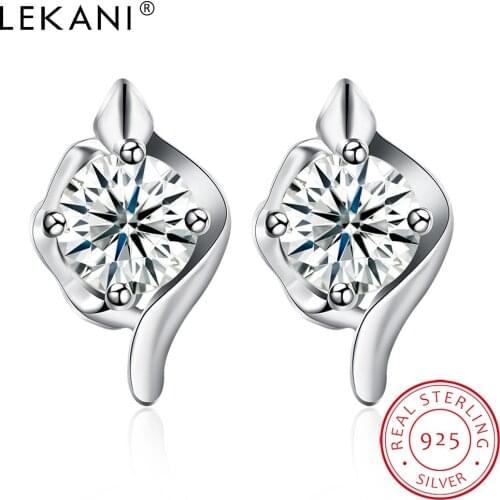 LEKANI Geometry Rhombic Earrings Women Real S925 Sterling Silver Trendy 5A Cubic Zirconia Popular Stud Earring Fine Jewelry