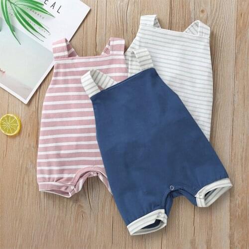 Summer Boy Girl Baby Onesie Newborn Kids One-piece Sleeveless Striped Romper Short Climbing Clothes FSXMY220