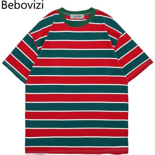 Hot Sale Cotton Stripe Youthful Vitality Short Slevees T Shirt Harajuku Loose Unisex Casual Top Women Men Pullover Streetwear