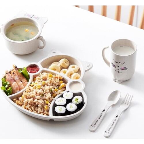 Reusable Cartoon Bowl Kids Tableware Set Baby Feeding Dinnerware Children Eating Tableware Anti-scald Training Bowl and Cup