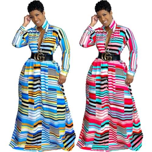 Fashion Autumn Long Dresses for Women Irregular Printing Lapel Long Sleeves Floor Length Casual Loose Wholesale Dropshipping