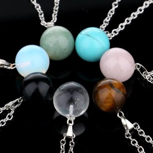 Fashion Jewelry Natural Tiger Eye Colorful Quartz Stone Ball Pendant Chain Necklace Family Friends Necklaces Gift For Women Girl