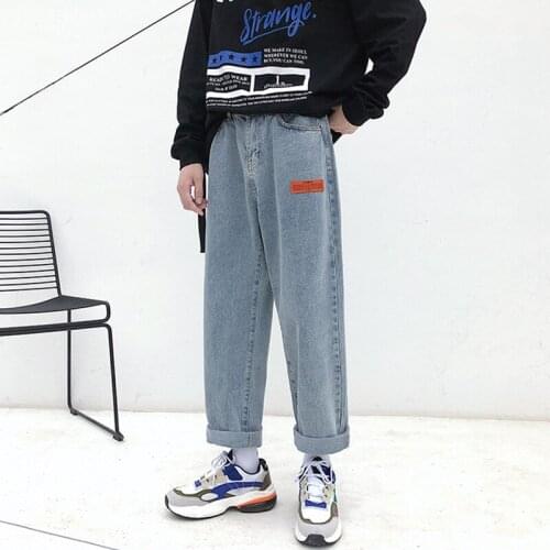 Mens Korean Fashoins Harem Blue Jeans Pants 2021 Vintage Straight Pants Harajuku Jeans Baggy Belt High Quality Denim