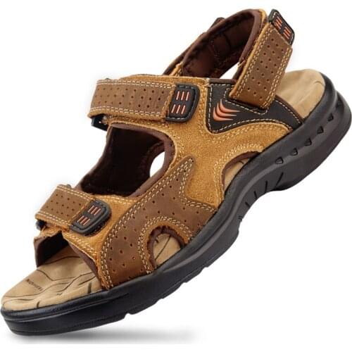 Mens Genuine Leather Sandals 2021 New Fashion Summer Beach Sandalias Male Fashion Soft Slippers Comfort Outdoor Casual Shoes