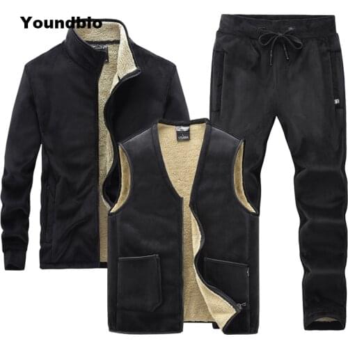 2021 New Men Fleece Suit Three-Piece Silver Fox Velvet Winter Thick Warm Suit Lamb Velvet Suit Casual Tracksuit Large Size 8Xl