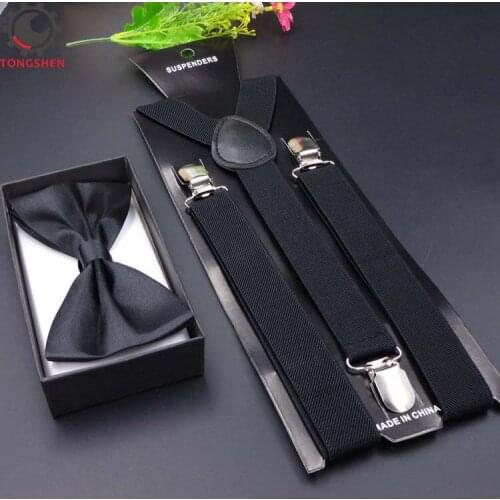 Suspender Bow Tie Set Clip On Y Shape Adjustable Braces Pant Suspenders Shoulder Straps Men Fashion Suspensorio for Man Boy