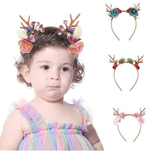 Christmas Headbands Antlers Elastic Headband Kids Headwear Reindeer Flower Ornaments Christmas Decorations Party Cosplay