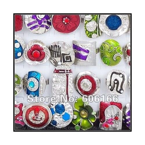 Wholesale 25pc/lot Bohemia Handmade Alloy Rings Resizable Silver Tone Fashion Jewelry Cocktail Ring Costume Rings