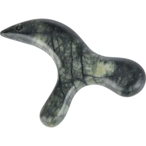 Portable Reflexology Therapy Triangle GuaSha Board Natural Green Jade Massager Body Trigeminal Massage Tool for Face Back Neck