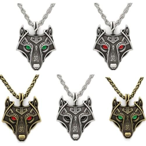 Dropshipping steel chain Norse Vikings Pendant Necklace Norse Wolf Head Necklace Original Animal Jewelry Wolf Head hange