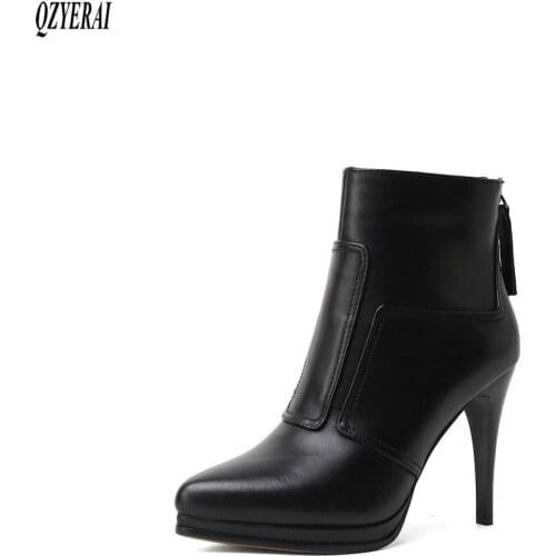 QZYERAI 2020 European brand Female boots Genuine leather 12cm High heels Women boots fashion Women shoes