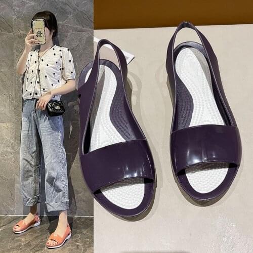 Summer Women Sandals Outdoor Shoes Purple Burgundy Sandals Shoes Non-slip Quick Dry Beach Shoes Massage Comfortable Lady Flats