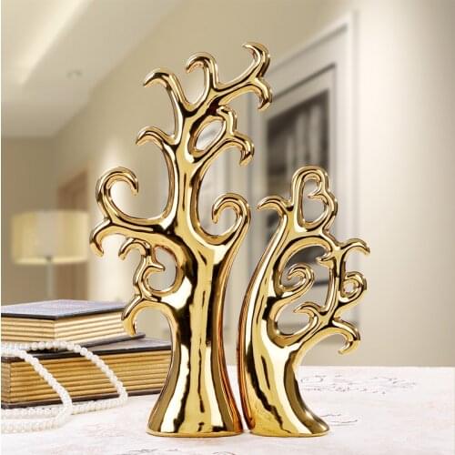 Modern Gold Silver Love Tree Ceramic Ornaments Home Livingroom Desktop Furnishing Crafts Store Hotel Table Figurines Decoration