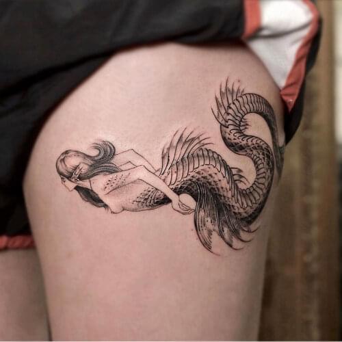 2pcs/lot Mermaid Wing Fake Tattoo Sticker For Women Rose Peony Temporary Tattoos DIY Water Transfer Tatoos Girls