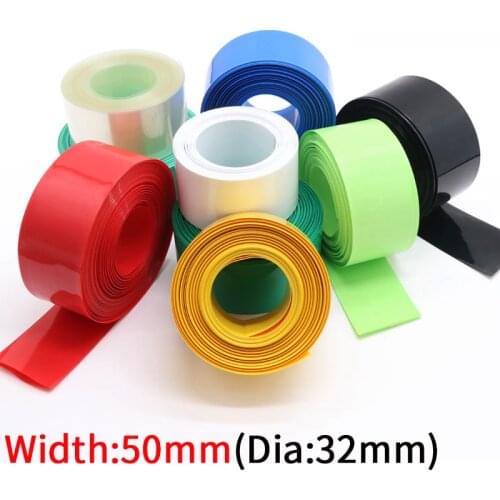 Dia 32mm PVC Heat Shrink Tube Width 50mm Lithium Battery 18650 Pack Insulated Film Wrap Protection Case Pack Wire Cable Sleeve