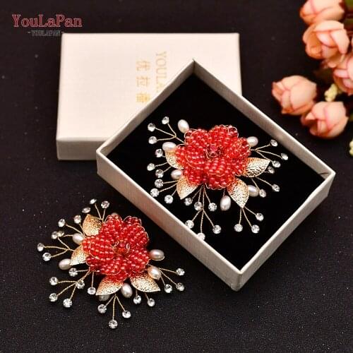 TOPQUEEN X42 1 Pair Red Beaded Shoe Buckles Wedding Party Shoe Clips Shoes Charm Jewelry Clip Pairs DIY Shoe Accessories