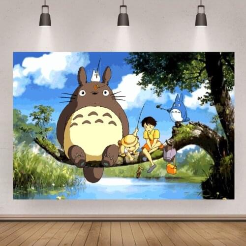 Janpan Anime Cat Photography Backdrops Totoro Kids Birthday Party Baby Shower Decoration Backgrounds Photo Studio Props Banner